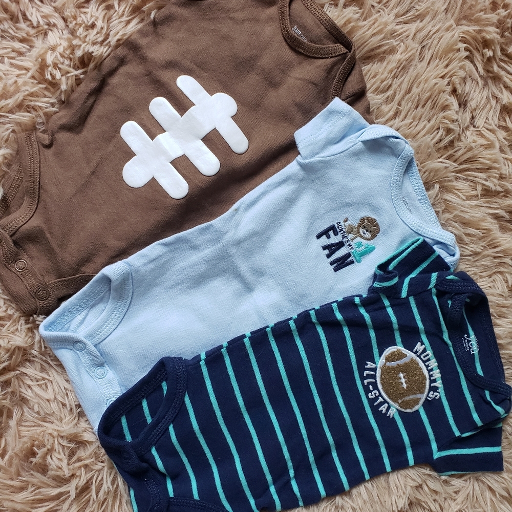 Carters NB Set of 3 onsies Football edition